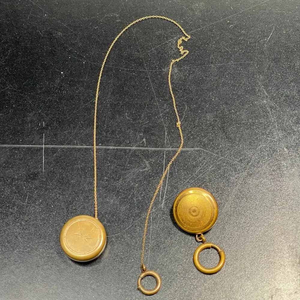 Vtg Retractable Pocket Watch Fob Chain Pin Tooled Raised Brass Nurse Lot of 2